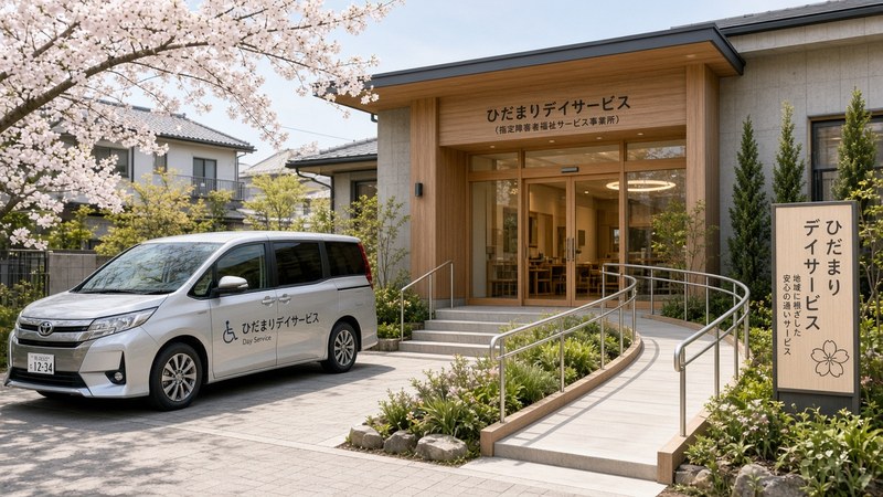 建物の前。雰囲気の見本写真