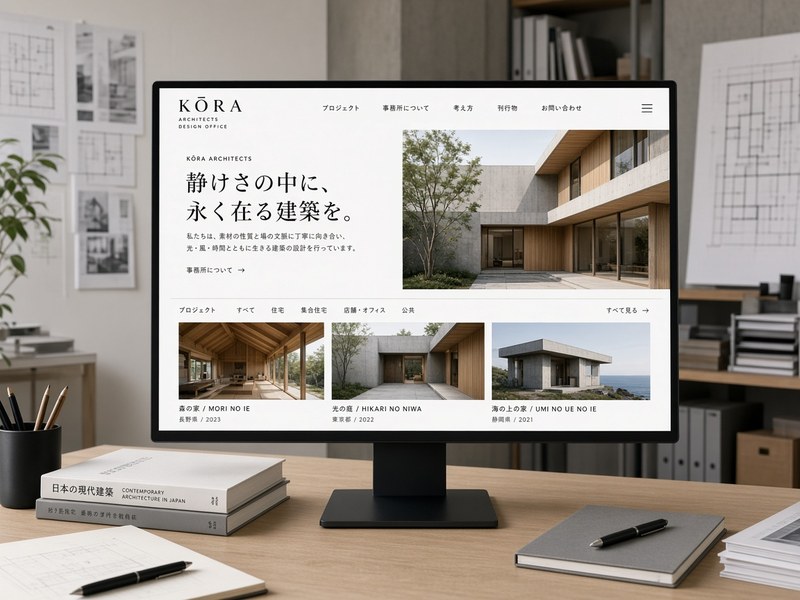 設計事務所のWebサイト画面。雰囲気の見本写真