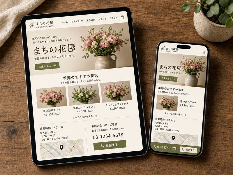 店舗サイトの画面。雰囲気の見本写真